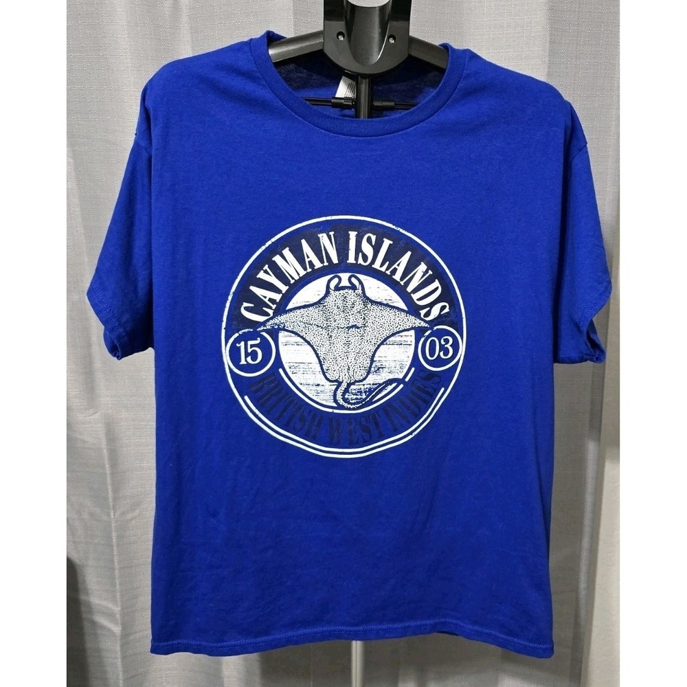 Hanes Men's XL Blue Cayman Islands T-shirt British West Indies‎ Crew Neck